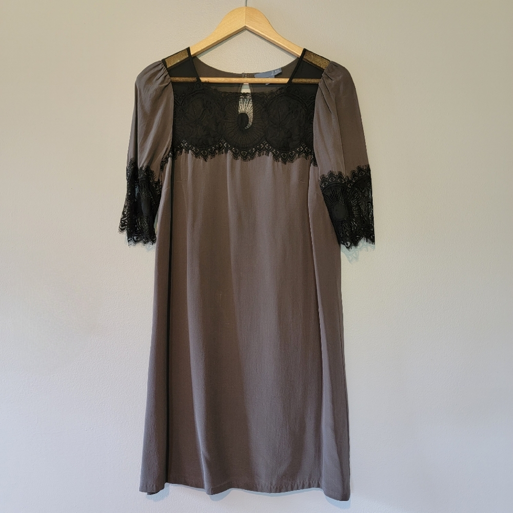 Lil (Anthropologie) Silk and Lace Dress Charcoal/Black SZ 4